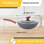 Induction Non-Stick Wok Pan – Deep Stir Fry Pan With Lid - 28cm (Multiple Colours), by Nuovva