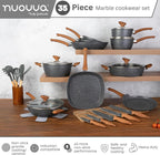 Granite Kitchen Cookware Set of 35, 15, 8, 5pcs with Lids (Multiple Set Sizes)