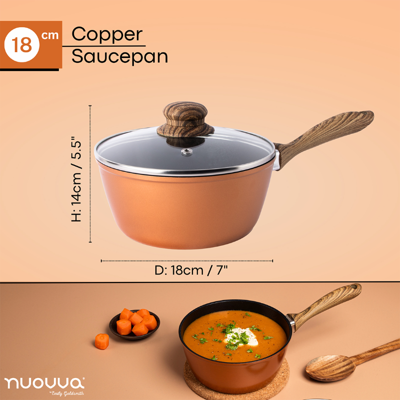 Copper Non-Stick Saucepan with Lid (Multiple Set Sizes), by Nuovva