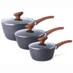 Marble Granite Non-Stick Saucepan with Lid - 3 Pieces (16cm, 18cm, 20cm) by Nuovva