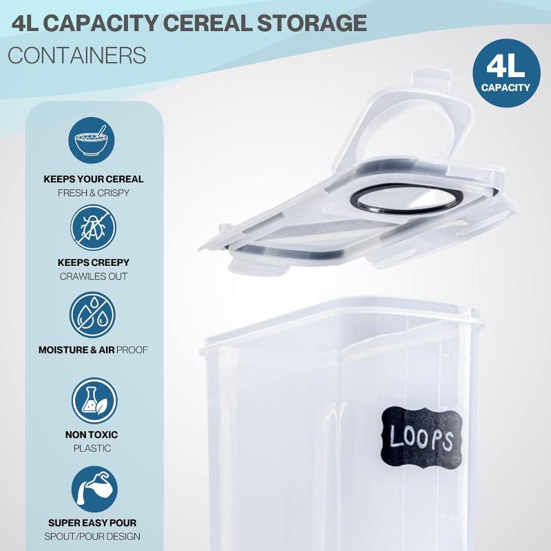 Cereal Storage Containers For Pantries Airtight BPA-Free 4L - 8pcs, by Nuovva