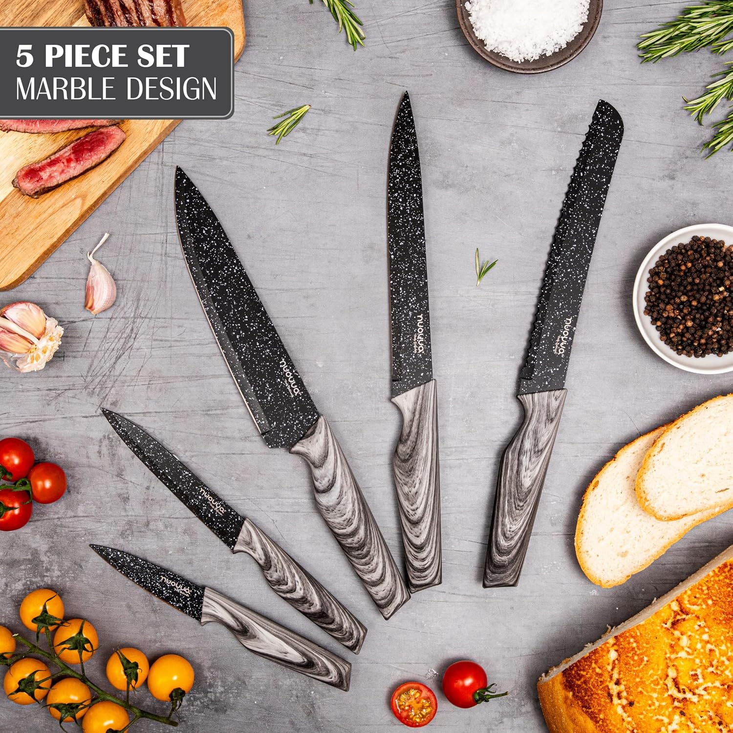 Granite Kitchen Knife Block Set - 5pcs, 17pcs