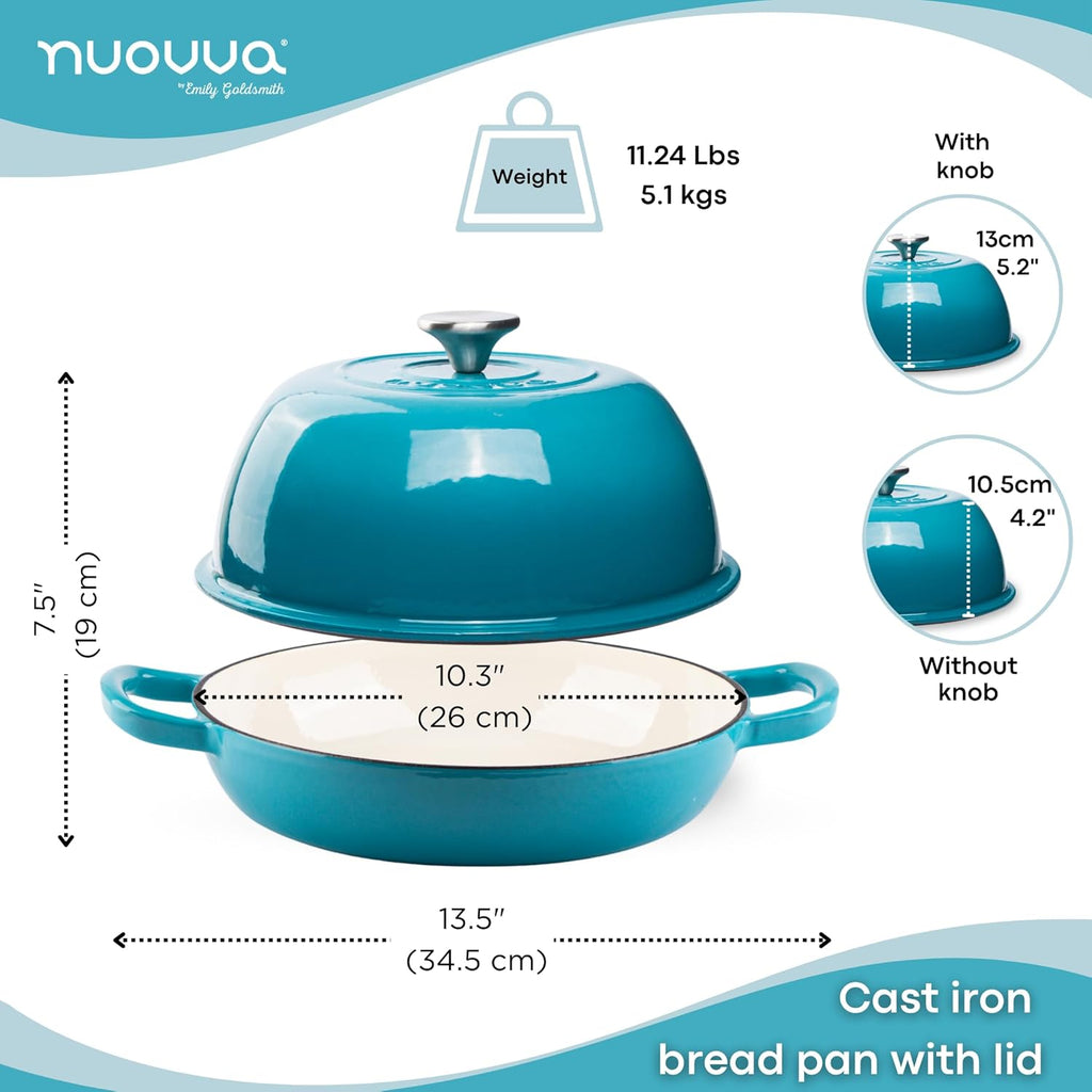 Light Blue Enamelled Cast Iron Dutch Oven Bread Pot - 5.6 Lite - 26cm, by Nuovva