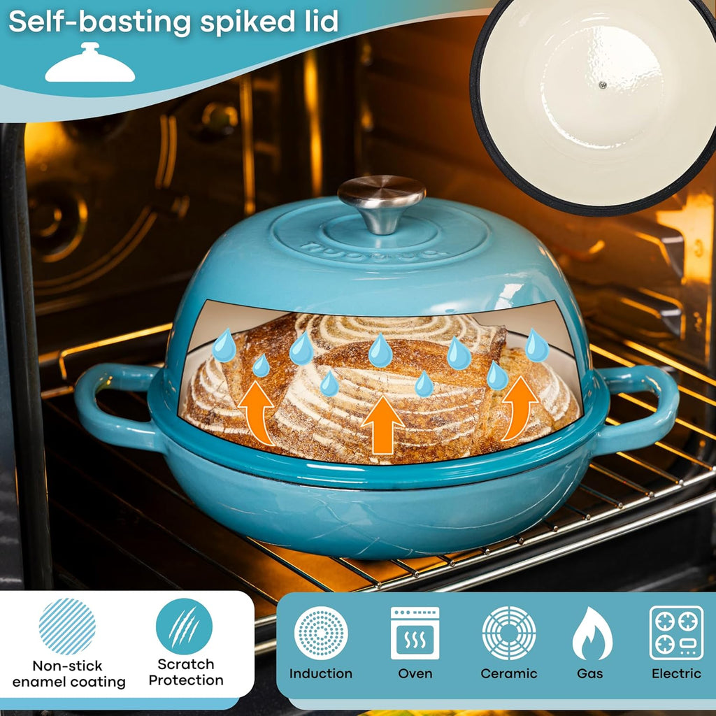 Light Blue Enamelled Cast Iron Dutch Oven Bread Pot - 5.6 Lite - 26cm, by Nuovva