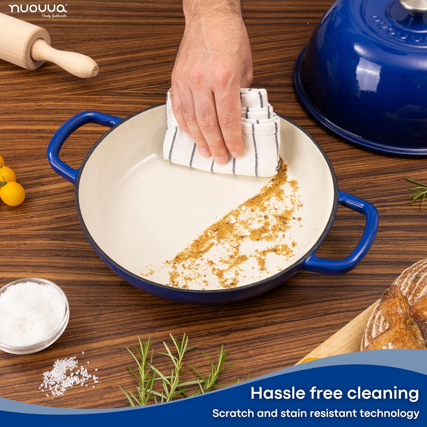 Dark Blue Enamelled Cast Iron Dutch Oven Bread Pot - 5.6 Lite - 26cm, by Nuovva