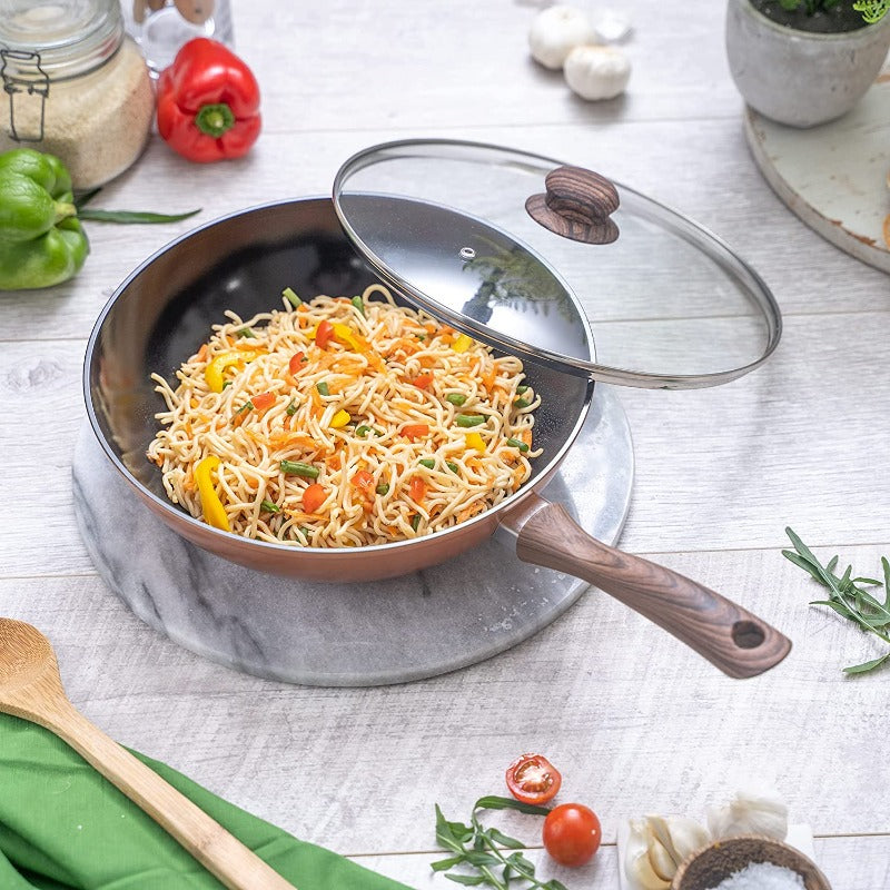 Induction Non-Stick Wok Pan – Deep Stir Fry Pan With Lid - 28cm (Multiple Colours), by Nuovva