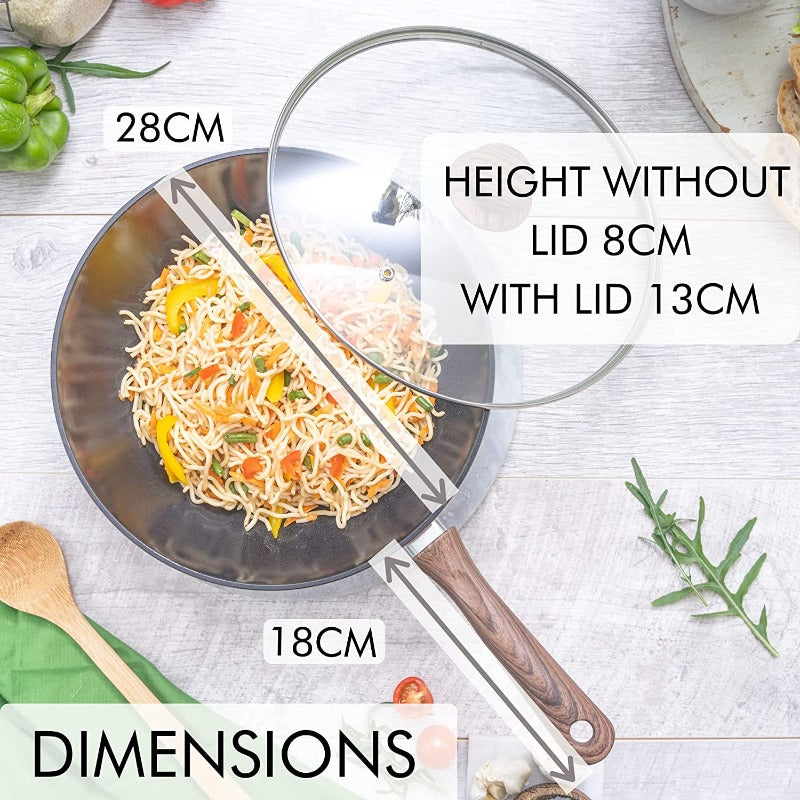 Copper Induction Non-Stick Wok Pan – Deep Stir Fry Pan With Lid - 28cm