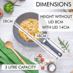 Induction Wok Pan with Glass Lid & Removable Handle (28cm), by Nuovva