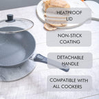 Induction Wok Pan with Glass Lid & Removable Handle (28cm), by Nuovva