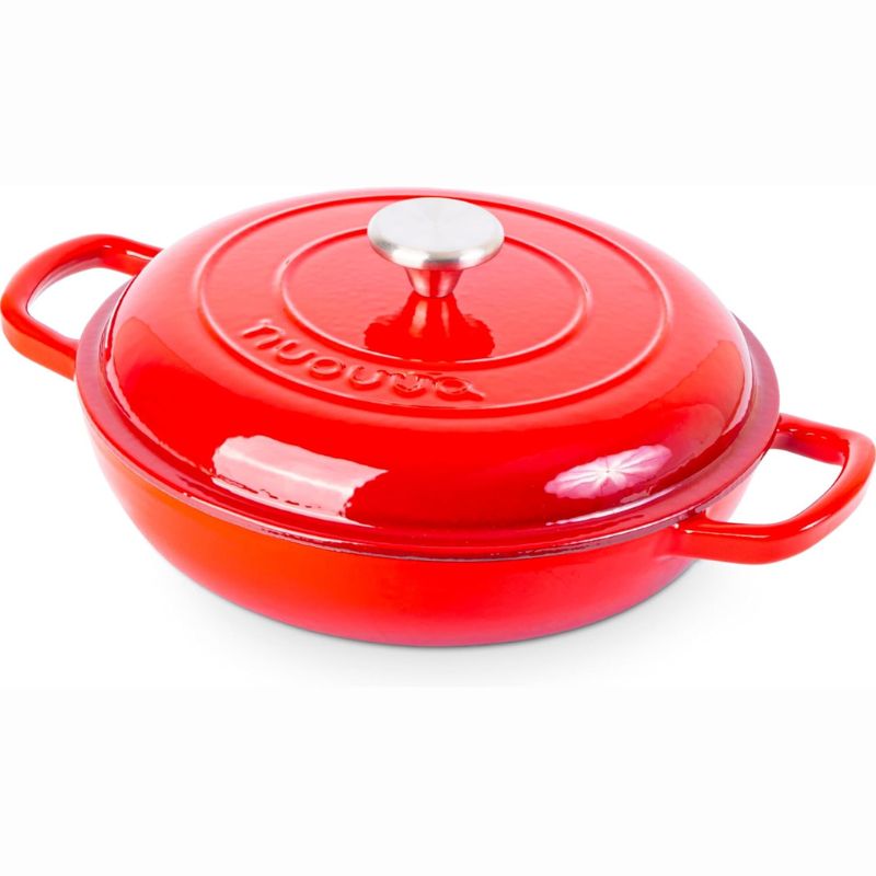 Red Shallow Cast Iron Dutch Oven Casserole Pot,  2.2L - 26cm by Nuovva