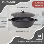 Black Aluminium Shallow Casserole Pan with Lid - 28cm - 3.9L, by Nuovva