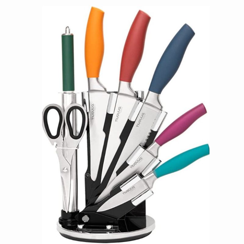 Kitchen Knife Set with Rotating Block 7-Piece Set (Multiple Colours) by Nuovva