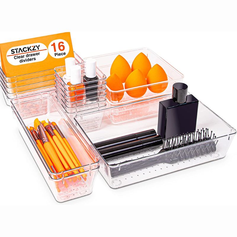 Clear Drawer Organiser Set - 16 pcs, by Stackzy