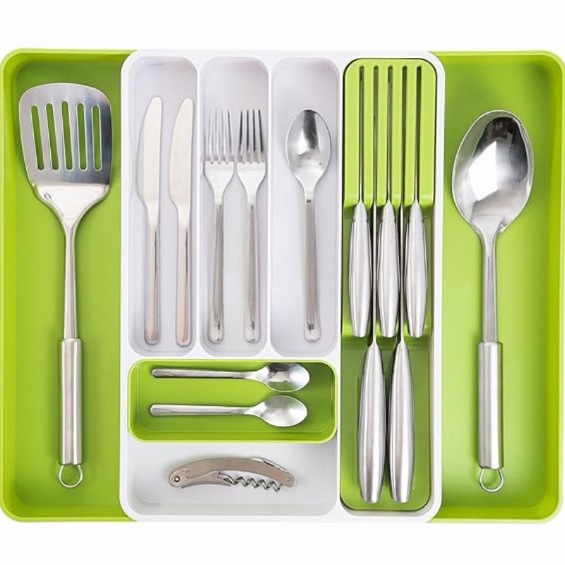 Lime Green Expandable Cutlery Drawer Organiser Divider, by Nuovva