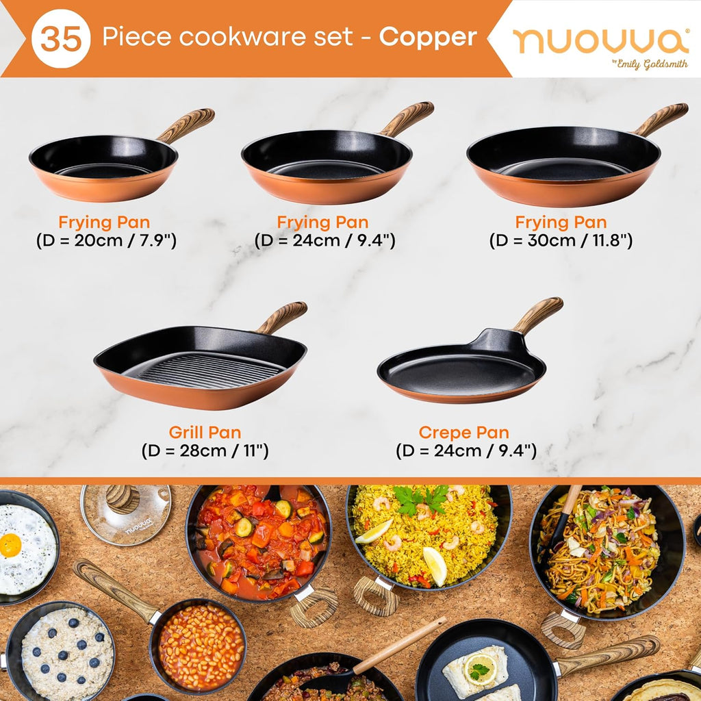 Copper Kitchen Cookware Set of 35, 15, 8, 5pcs with Lids (Multiple Set Sizes)