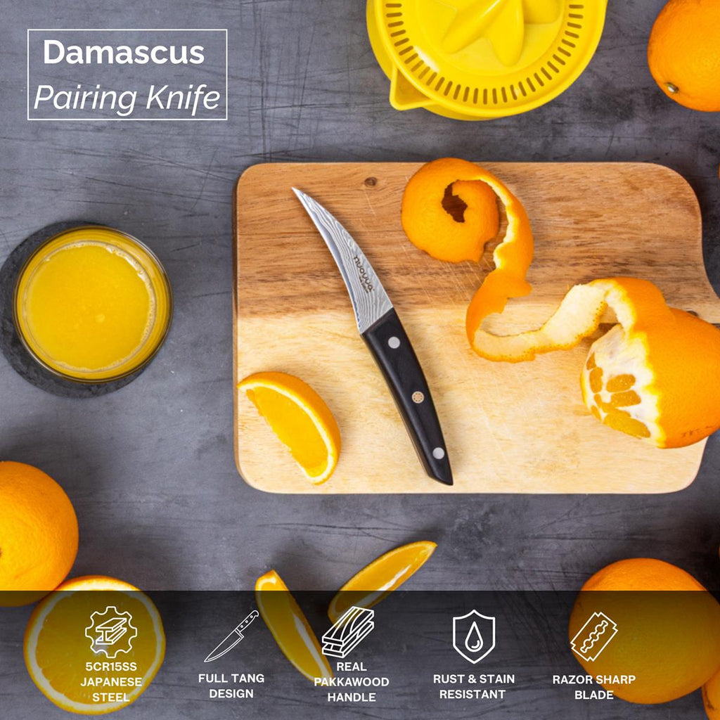 Japanese Steel 67-Layer Damascus Paring Knife with Pakkawood Handle, by Nuovva