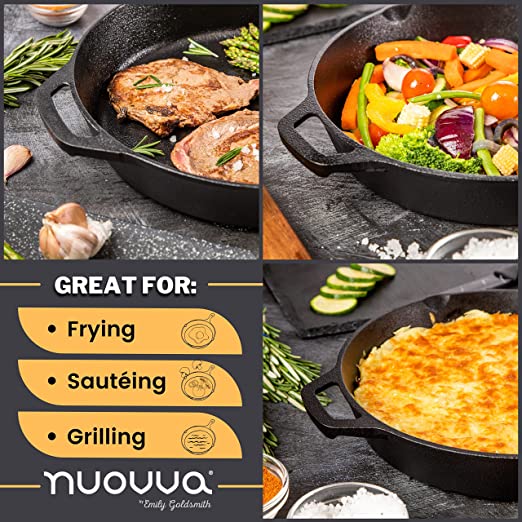 Cast Iron Pre Seasoned Skillet Frying Pan Chef Set (25 & 30cm)