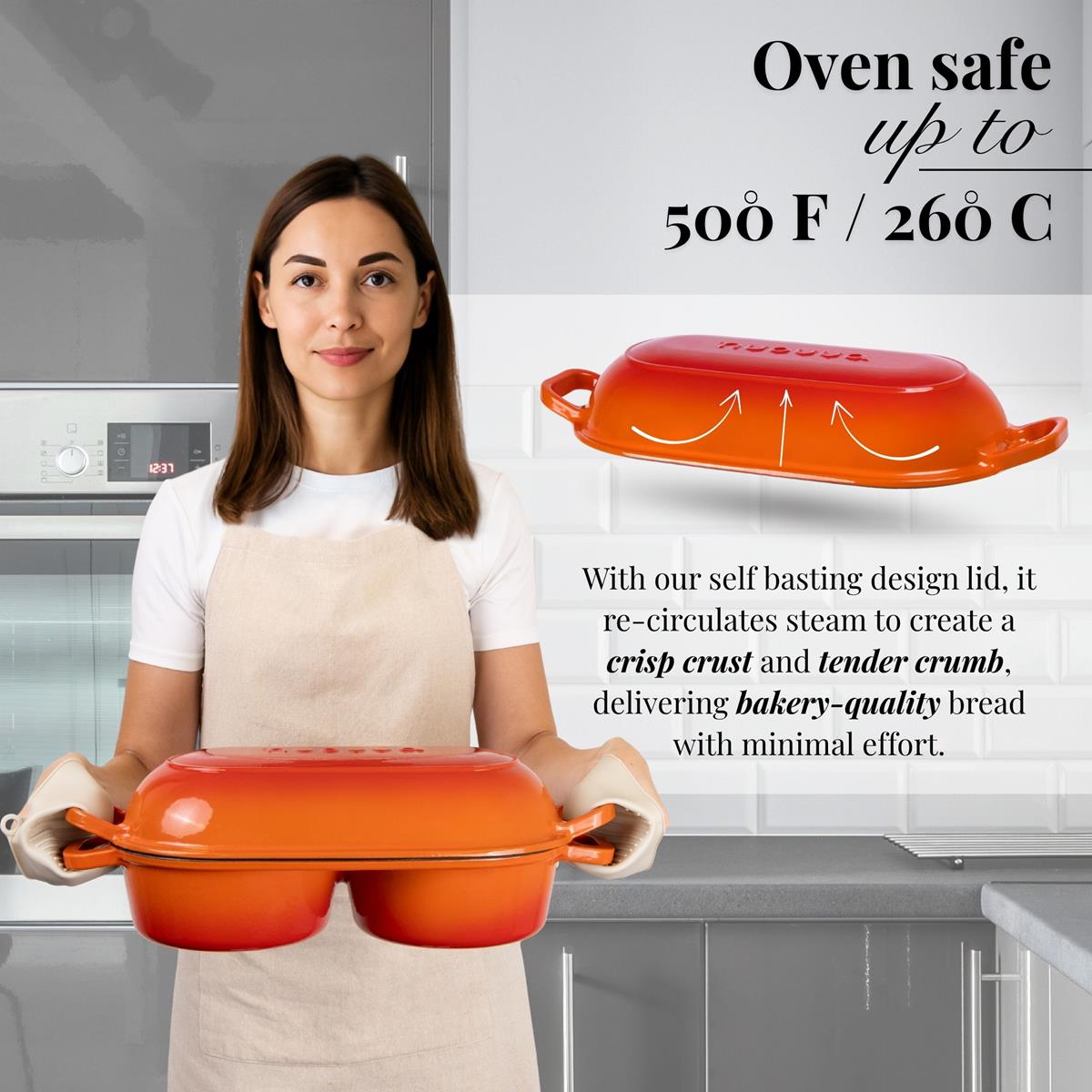 Orange Enamelled Cast Iron Dutch Oven, Double Loaf Bread Pan, 16cm, By Nuovva