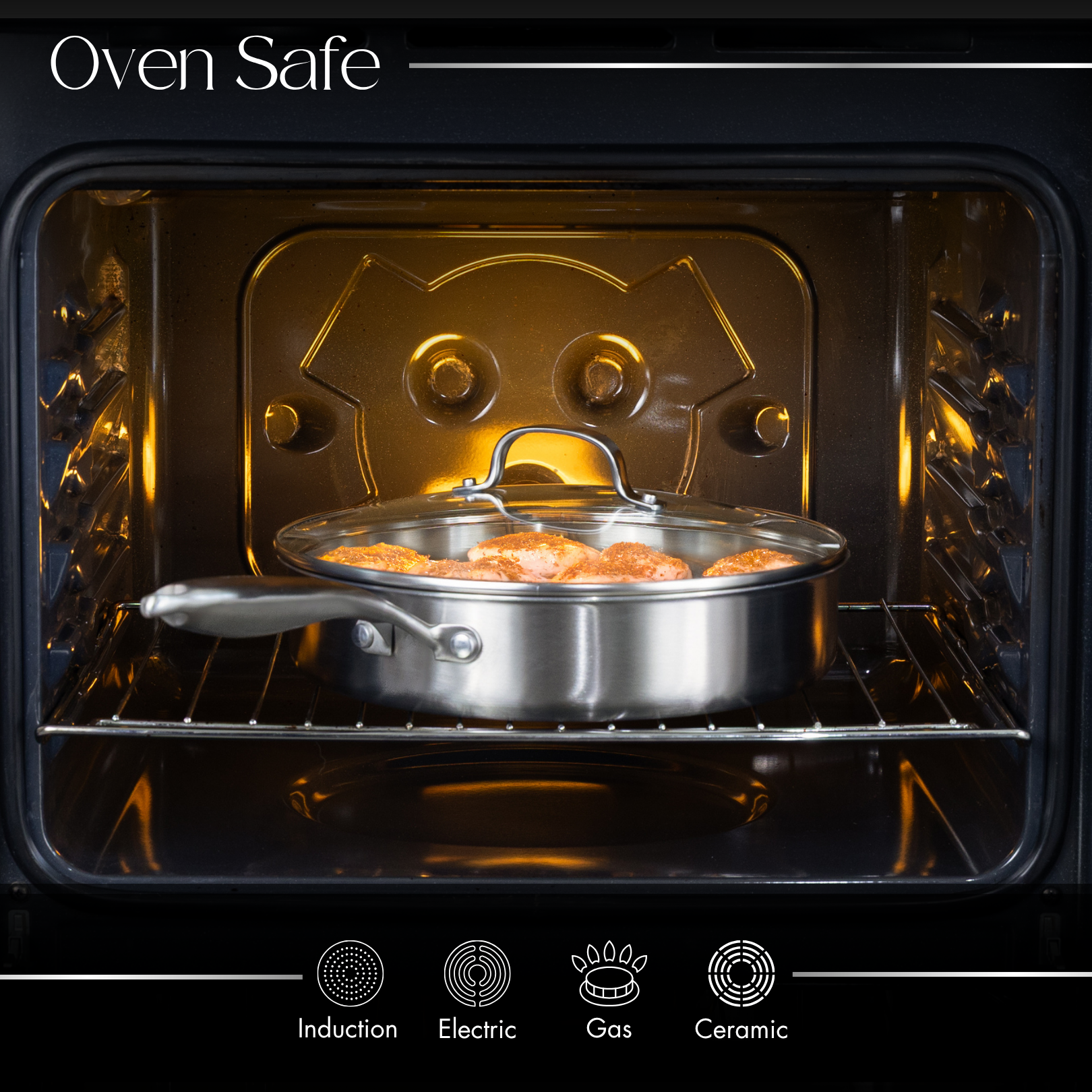 28cm Stainless Steel Sauté Pan with Glass Lid – Induction Safe – By Nuovva