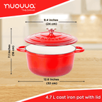 Cast Iron Dutch Oven with Lid, Casserole Pot - 24cm - 4.7L (Multiple Colours)