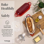 Red Enamelled Cast Iron Bread Loaf Pot, Non-Stick Dutch Oven - 32x14cm, By Nuovva