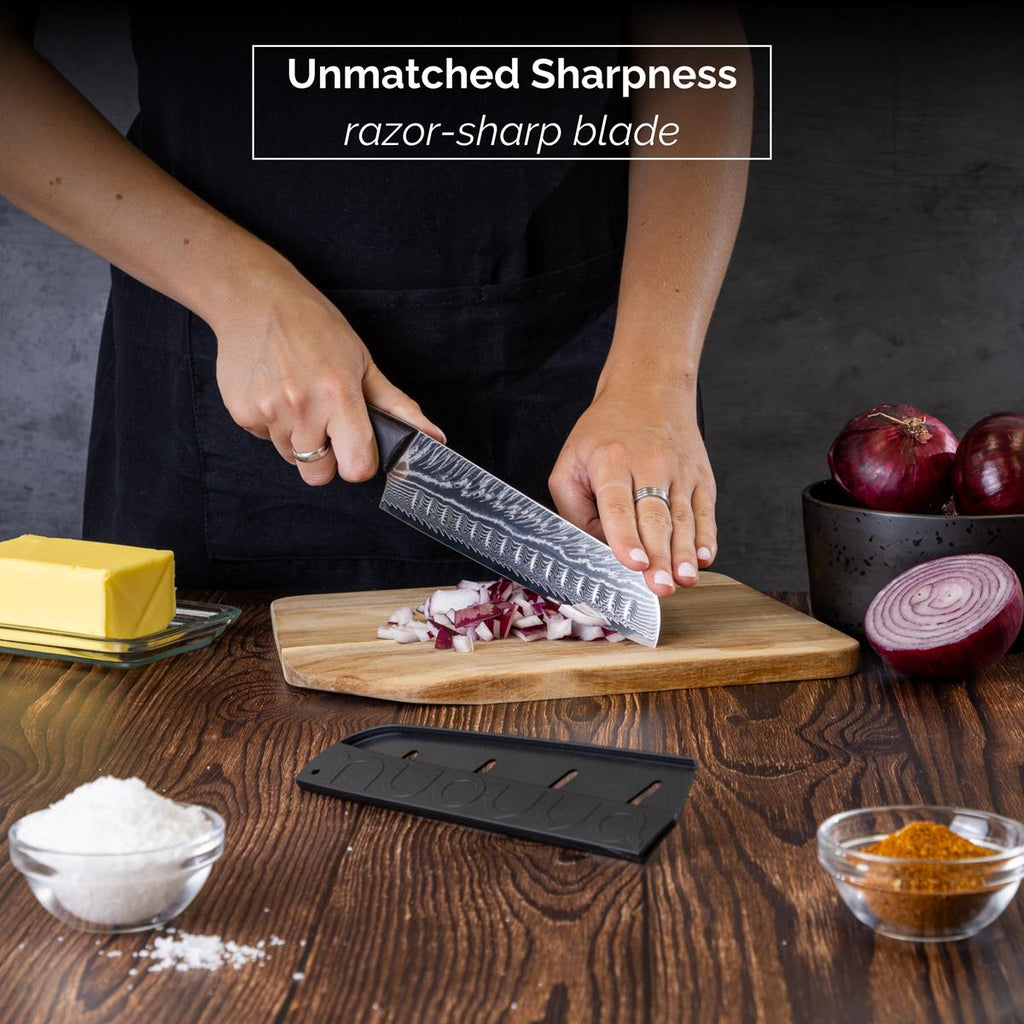 Santoku Knife – 67-Layer Damascus Steel, Rosewood Handle – 7 Inch by Nuovva