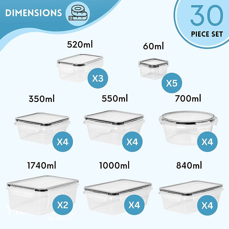 Airtight Food Storage Containers Sets - 30 Pieces, by Nuovva