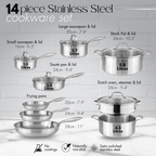 Stainless Steel Cookware Set of 17, 14, 8, 6, 5 with Lids – by Nuovva
