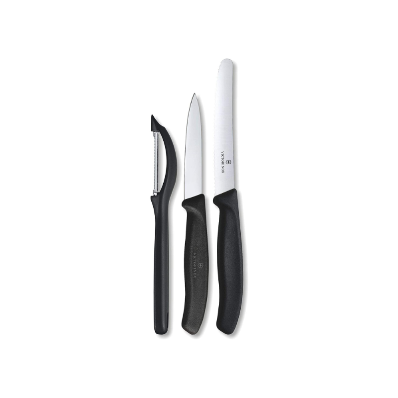 3 pcs Victorinox Steel Paring Knife Set Silver/Black, by Victrorinox