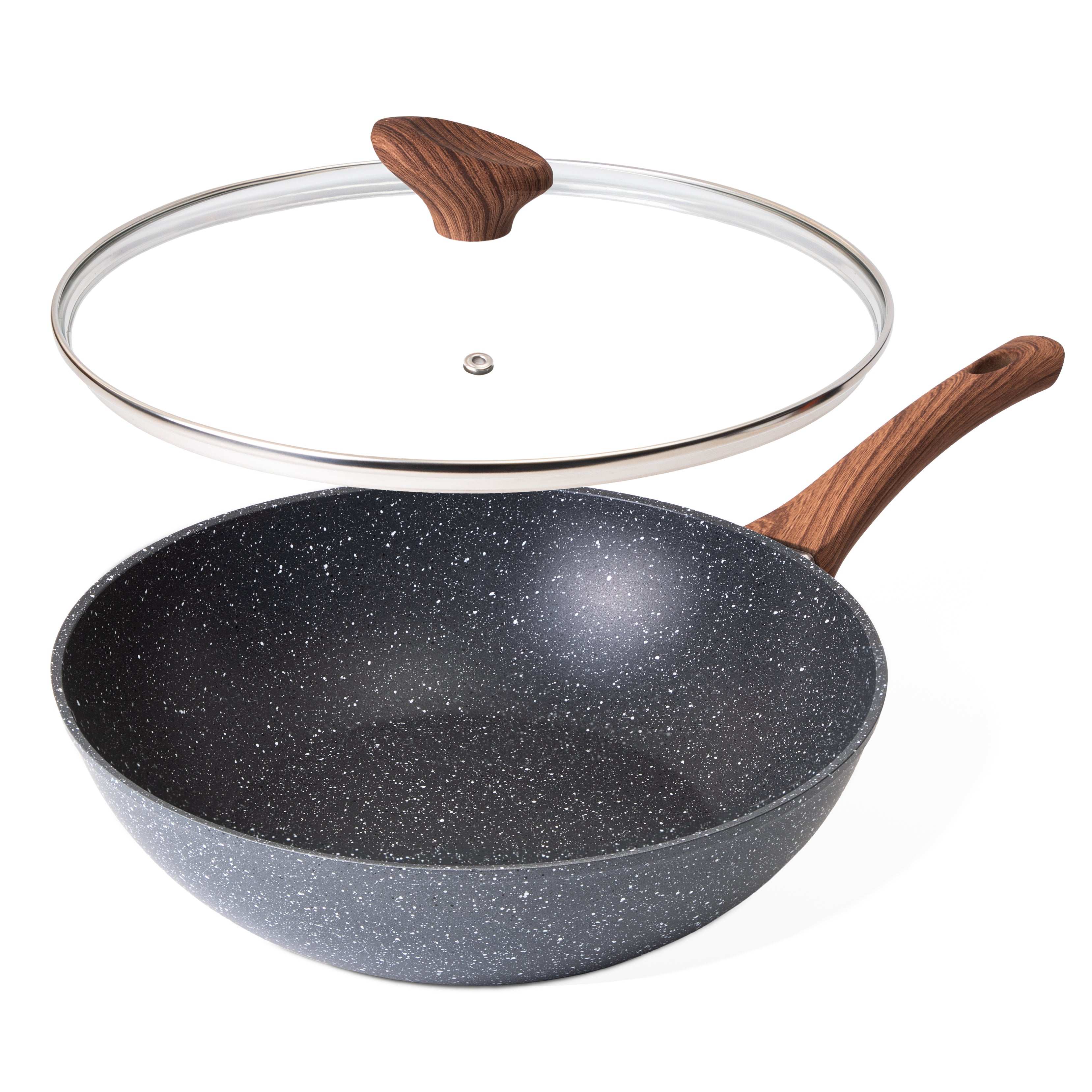 Induction Non-Stick Wok Pan – Deep Stir Fry Pan With Lid - 28cm (Multiple Colours), by Nuovva
