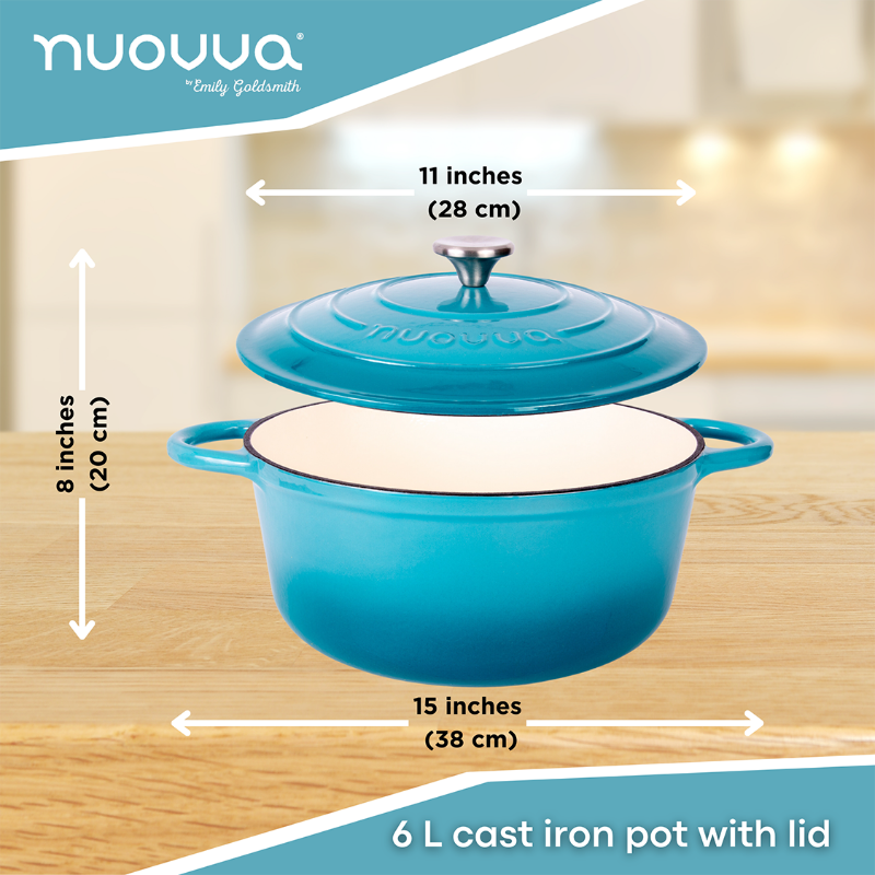 Light Blue Enamelled Cast Iron, Casserole Pot - 28cm - 6L