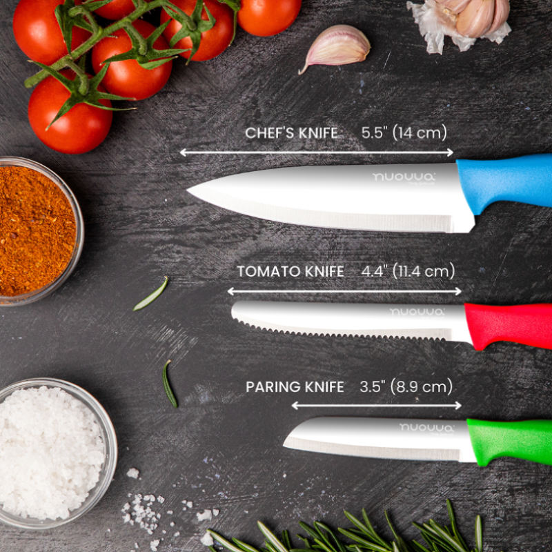 Kitchen Knife Set, Stainless Steel Non-Stick Blades - 3 pieces (Multiple Colours), by Nuovva