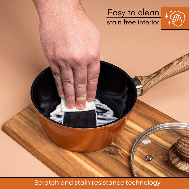 Copper Non-Stick Saucepan with Lid - 18cm, by Nuovva