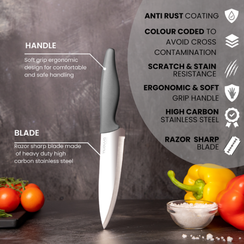 Kitchen Knife Set, Stainless Steel Non-Stick Blades - 3 pieces (Multiple Colours), by Nuovva