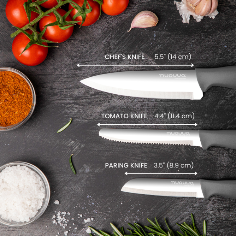 Kitchen Knife Set, Stainless Steel Non-Stick Blades - 3 pieces (Multiple Colours), by Nuovva