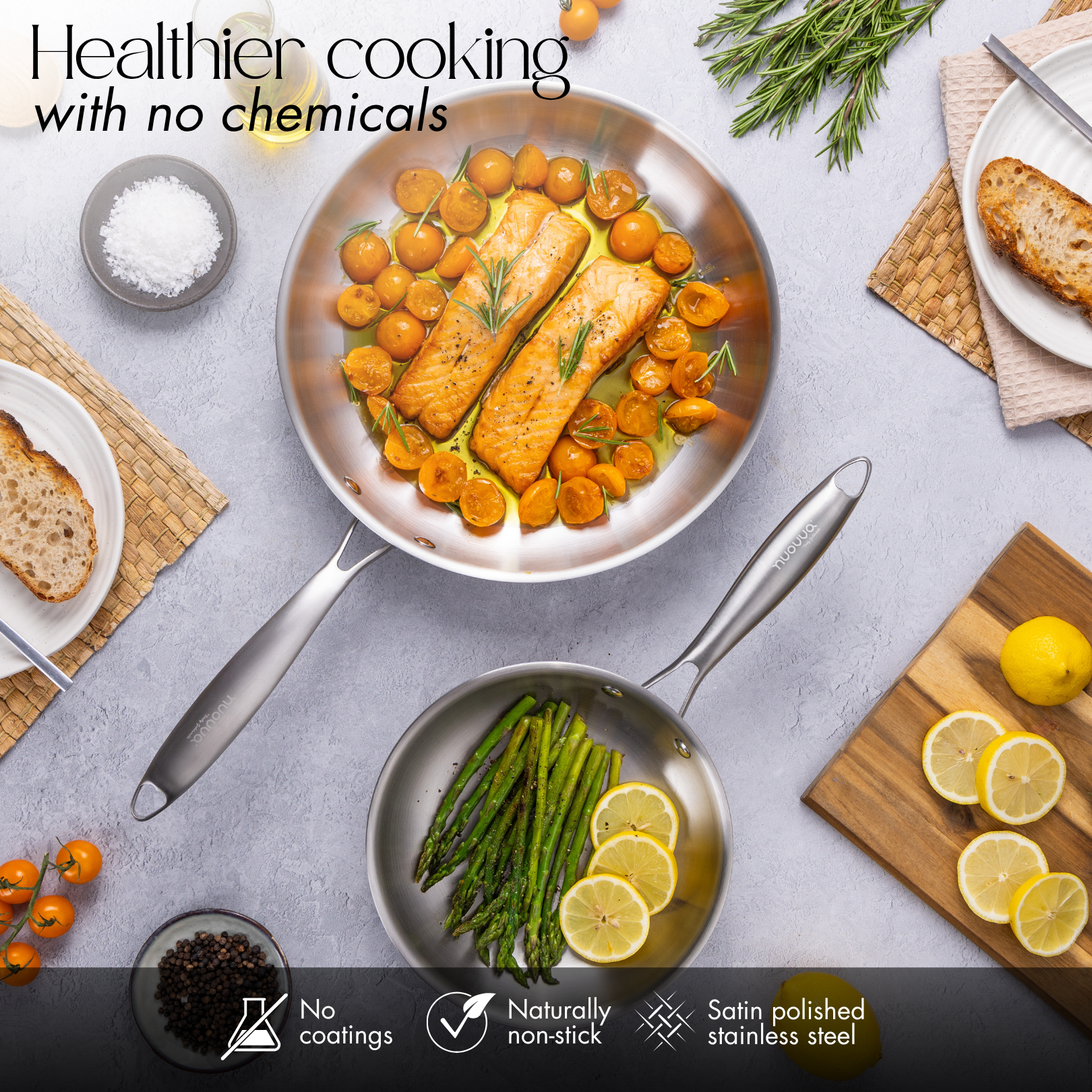 2pcs Stainless Steel Frying Pan Set – 20cm & 28cm, Induction Compatible – By Nuovva