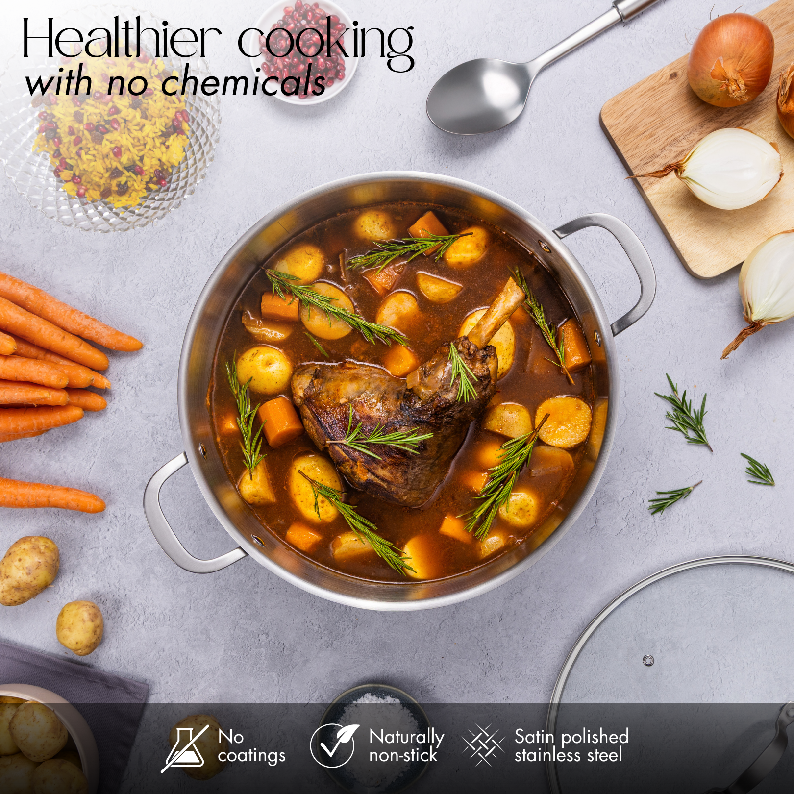 32cm Stainless Steel Stockpot with Glass Lid – Induction & Oven Safe ( 32cm 11.8L) – By Nuovva