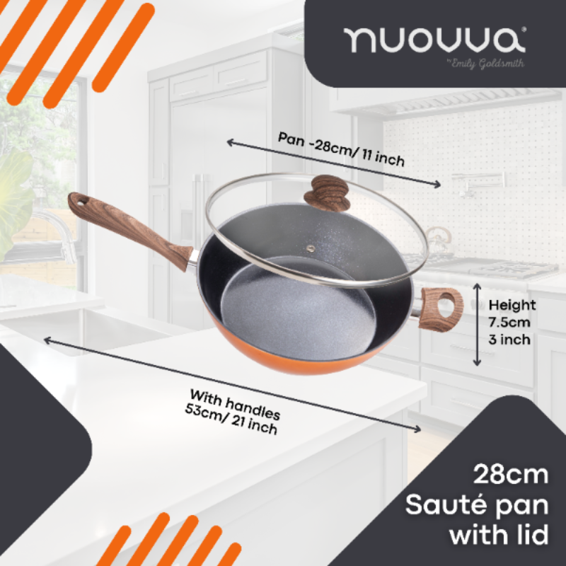 Copper Induction Non-Stick Sauté Pan With Lid – 28cm, by Nuovva
