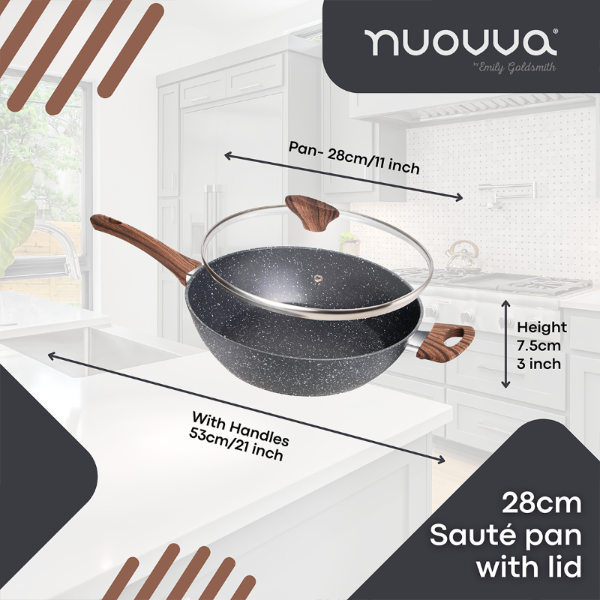 Induction Non-Stick Sauté Pan With Lid – 28cm (Multiple Colours) by Nuovva