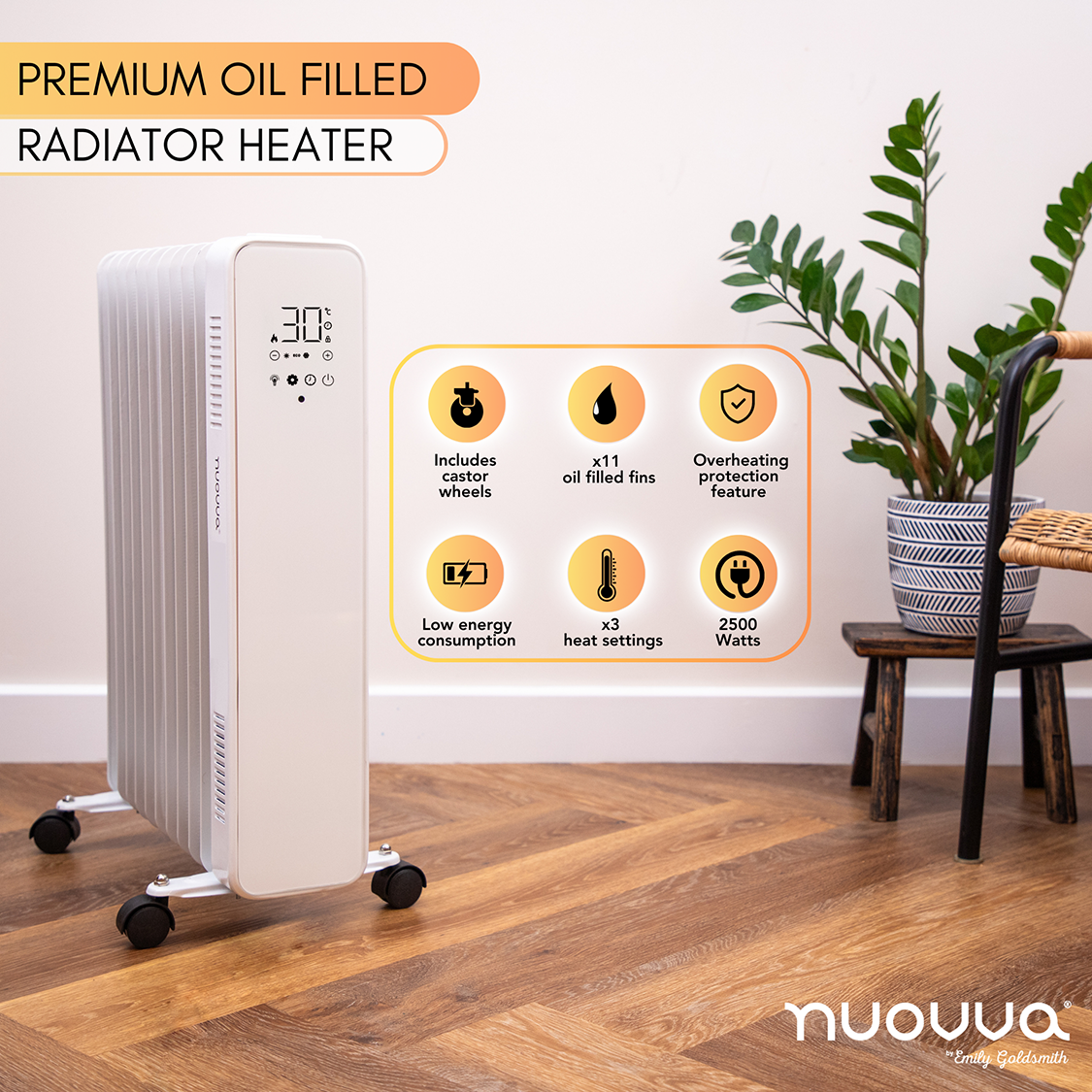 Energy Efficient Oil Heater with Remote Control - 11 Fin, 2500W