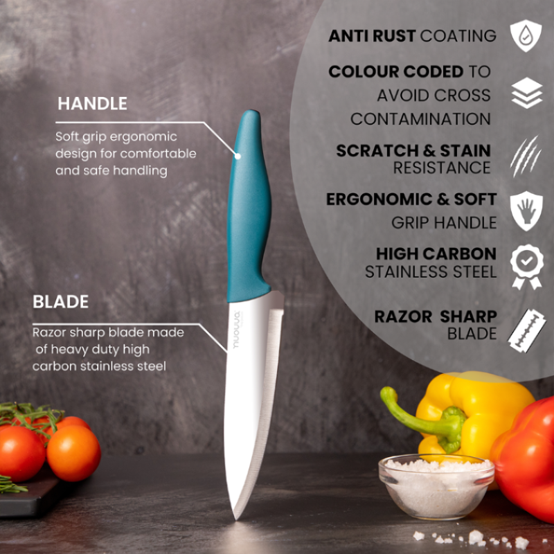 Kitchen Knife Set, Stainless Steel Non-Stick Blades - 3 pieces (Multiple Colours), by Nuovva