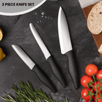 Black Kitchen Knife Set, Stainless Steel Non-Stick Blades - 3 pieces, by Nuovva