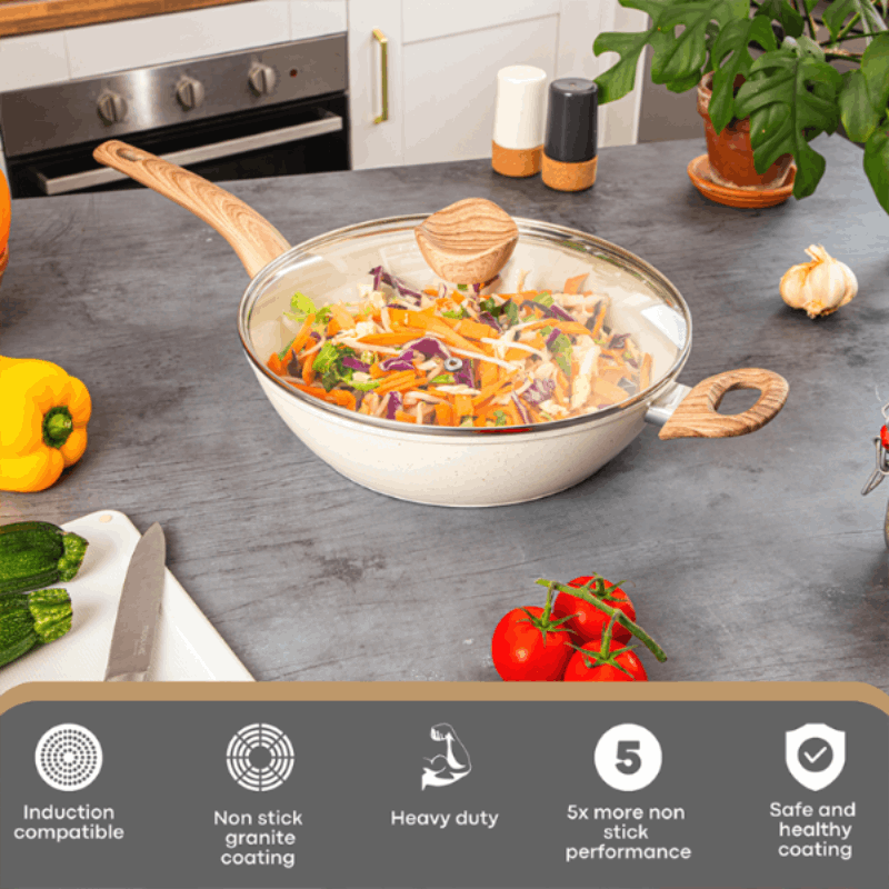 Induction Non-Stick Sauté Pan With Lid - 28cm( Multiple Colours) by Nuovva