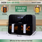 Dual Air Fryer Oven With 12 Presets – 9L, 2400W, by Nuovva